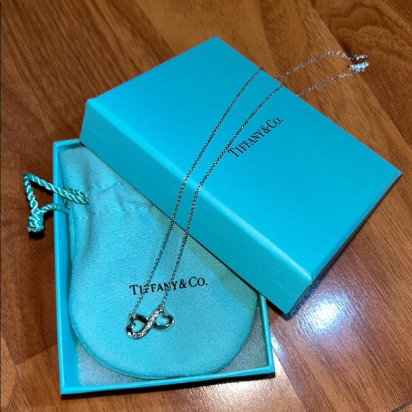 Tiffany & Co Paloma Picasso 18K White Gold Diamond Double Heart Pendant Necklace